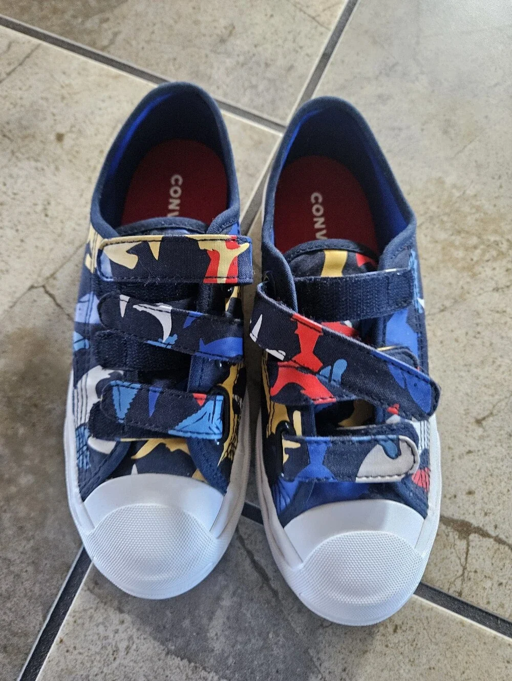 Converse Kids Velcro Sneakers with Red, Yellow & Blue Sharks
